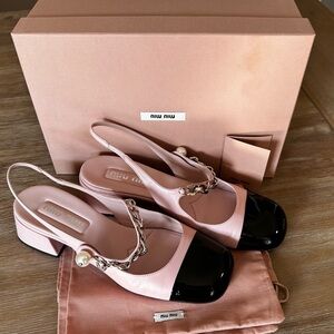 MIU MIU cap toe chain slingback pumps size 40